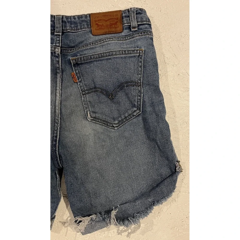 Levis Orange Tab Vintage High Rise Skinny Denim Shorts Womens Size 27 Distressed